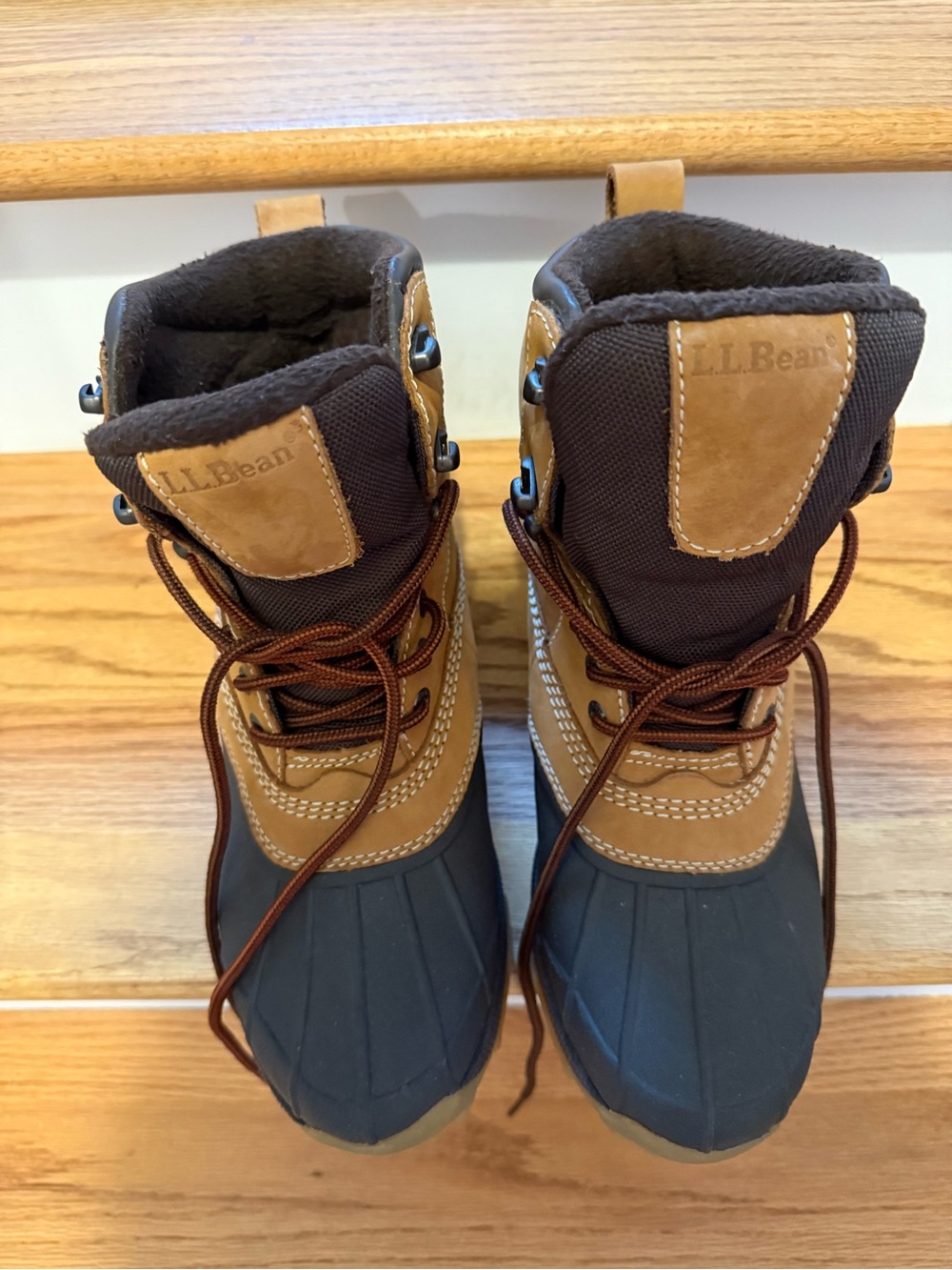 L.L. Bean Tan and Black Women's Lace-Up Duck Boots